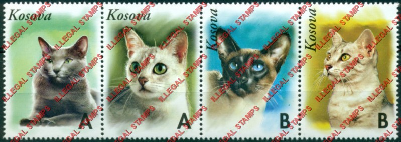 Kosovo 1999 Inscribed Kosova Cats Counterfeit Illegal Stamp Strip of 4