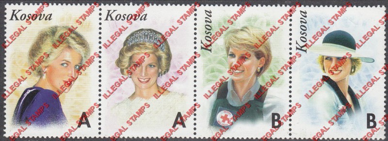 Kosovo 1999 Inscribed Kosova Princess Diana Counterfeit Illegal Stamp Strip of 4