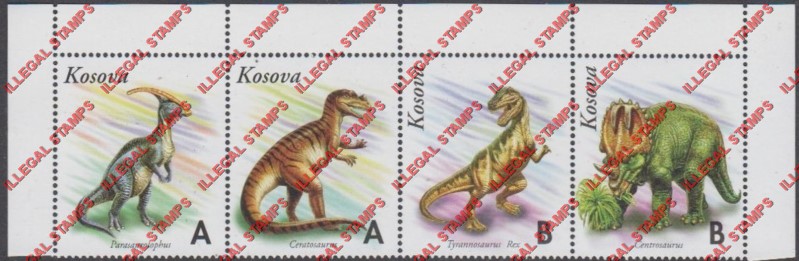 Kosovo 1999 Inscribed Kosova Dinosaurs Counterfeit Illegal Stamp Strip of 4