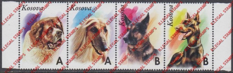 Kosovo 1999 Inscribed Kosova Dogs Counterfeit Illegal Stamp Strip of 4