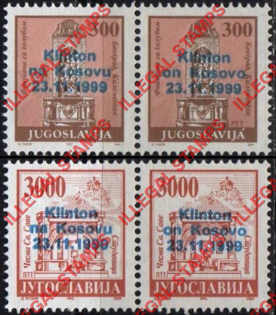 Kosovo Klinton 1999 Counterfeit Overprints on Yugoslavia Difinitive Stamps made in 1992-3