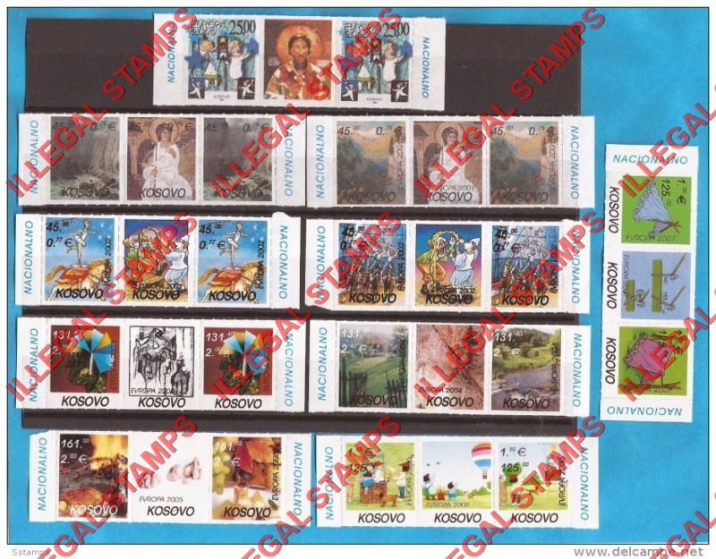 2000-2007 Kosovo Counterfeit Illegal Stamp Strips Sold by sstamps on Delcampe