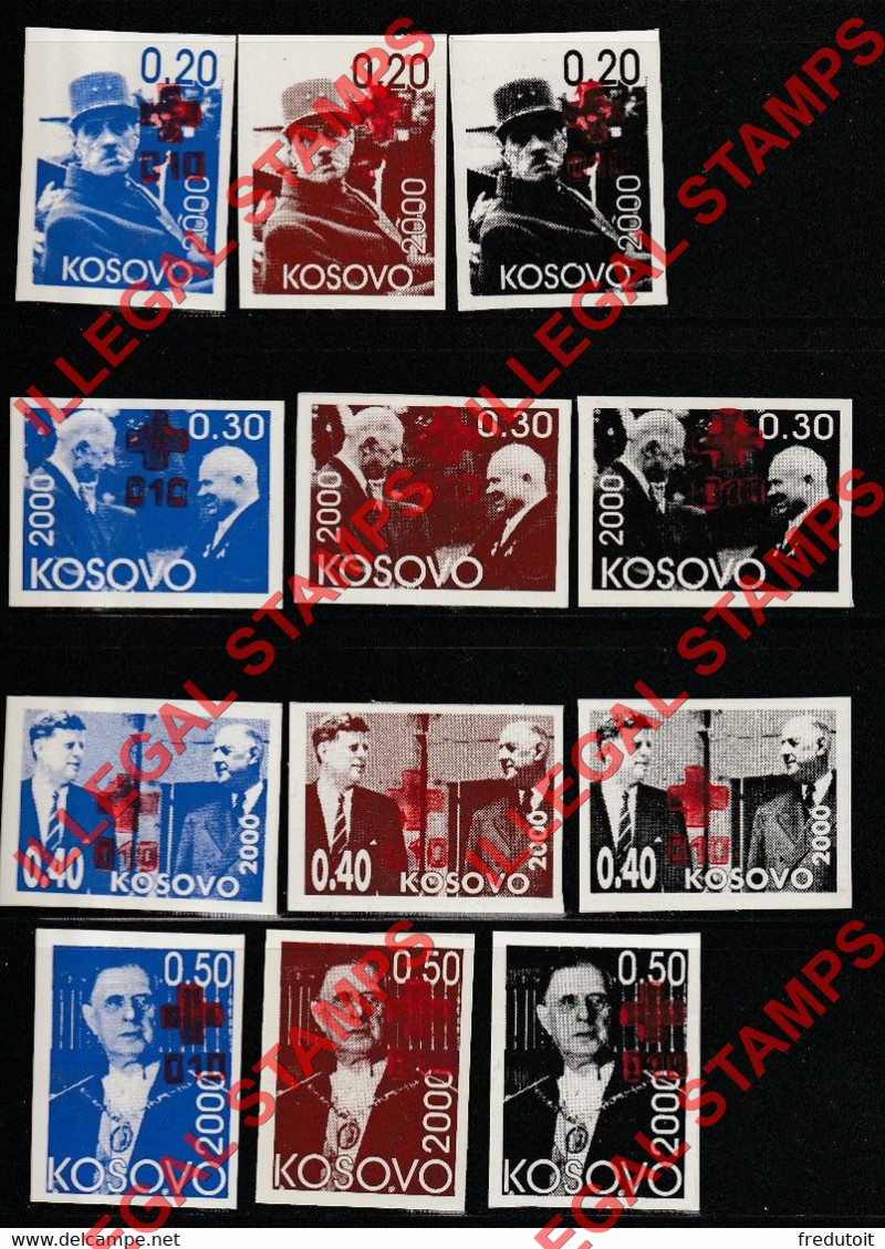Kosovo 2000 de Gaulle and Kennedy Counterfeit Illegal Stamp Set with Fake Semi-postal Overprints