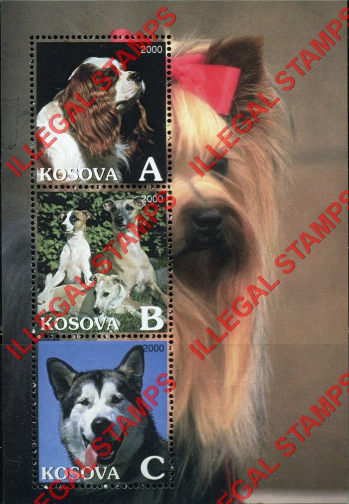 Kosovo 2000 Inscribed Kosova Dogs Counterfeit Illegal Stamp Souvenir Sheet of 3