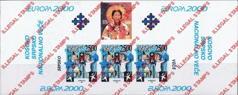 Kosovo 2000 EUROPA Christmas Counterfeit Illegal Stamp Souvenir Sheet of 3 Plus Label