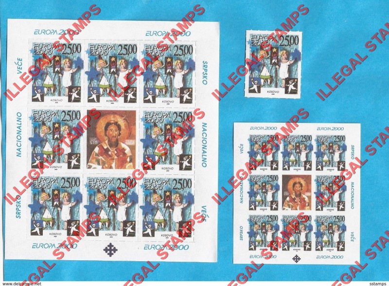 Kosovo 2000 EUROPA Christmas Counterfeit Illegal Stamp Souvenir Sheet of 8 Plus Label Small Size