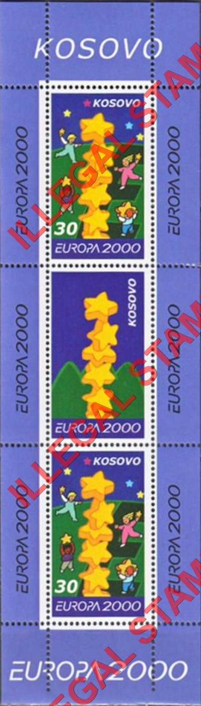 Kosovo 2000 Inscribed Kosova EUROPA Counterfeit Illegal Stamp Souvenir Sheet of 3