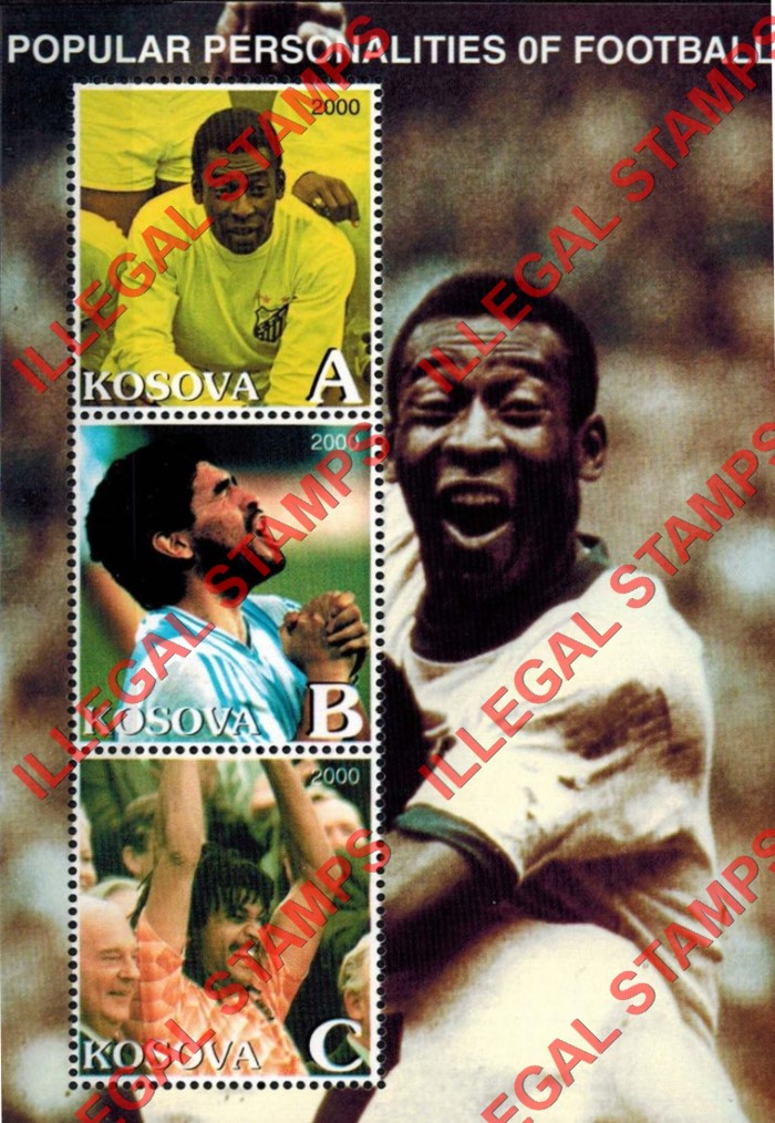Kosovo 2000 Inscribed Kosova Football Personalities Counterfeit Illegal Stamp Souvenir Sheet of 3