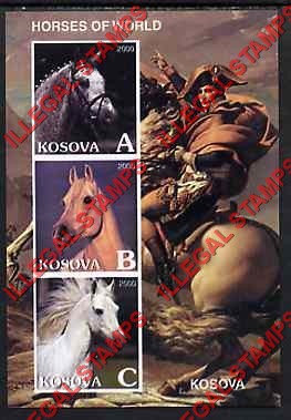 Kosovo 2000 Inscribed Kosova Horses Counterfeit Illegal Stamp Souvenir Sheet of 3