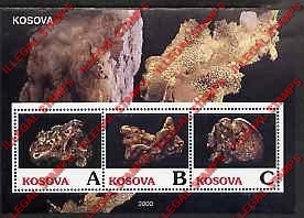 Kosovo 2000 Inscribed Kosova Minerals Counterfeit Illegal Stamp Souvenir Sheet of 3