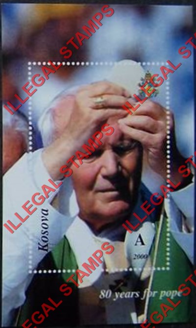 Kosovo 2000 Inscribed Kosova Pope John Paul II Counterfeit Illegal Stamp Souvenir Sheet of 1