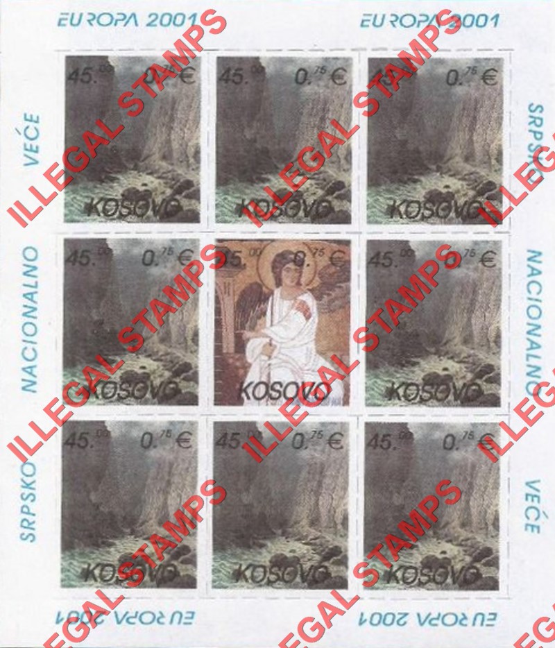 Kosovo 2001 EUROPA National Parks and Angel Counterfeit Illegal Stamp Souvenir Sheet of 9 (Sheet 1)