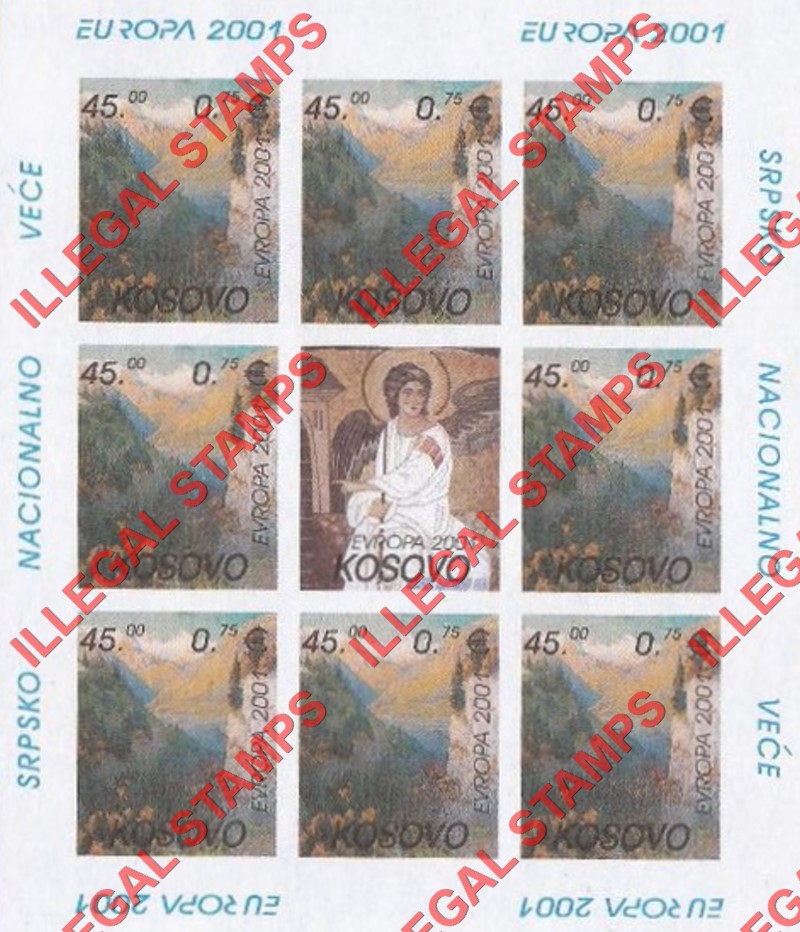 Kosovo 2001 EUROPA National Parks and Angel Counterfeit Illegal Stamp Souvenir Sheet of 9 (Sheet 2)
