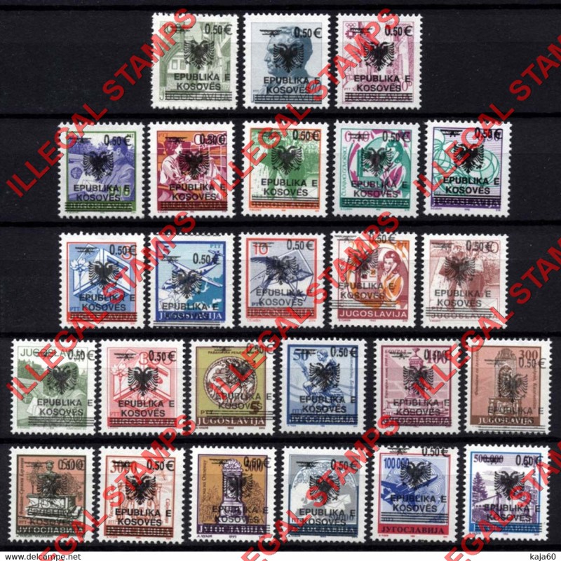 Kosovo 2001 Inscribed Kosoves Counterfeit Overprints on Yugoslavia Definitive Stamps made Between 1974 to 1990