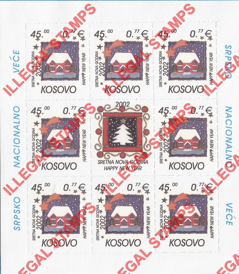 Kosovo 2002 Christmas Happy New Year Counterfeit Illegal Stamp Souvenir Sheet of 8 Plus Label