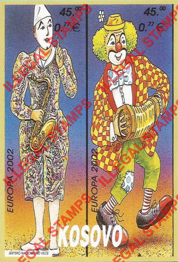 Kosovo 2002 EUROPA Circus Counterfeit Illegal Stamp Souvenir Sheet of 2