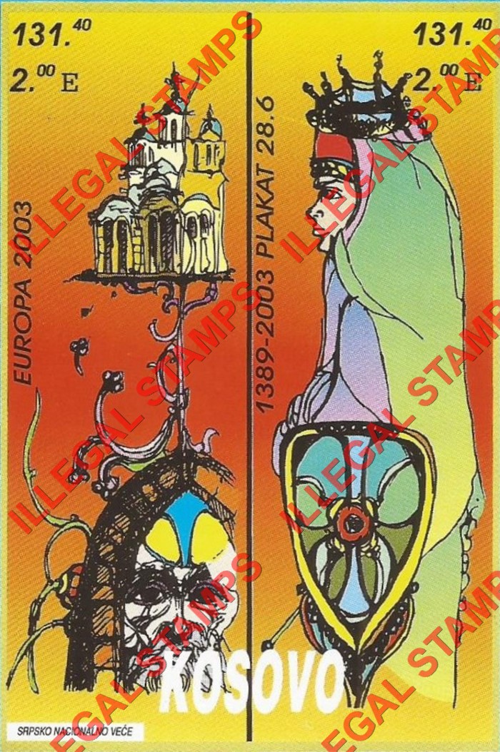 Kosovo 2003 EUROPA Art Counterfeit Illegal Stamp Souvenir Sheet of 2