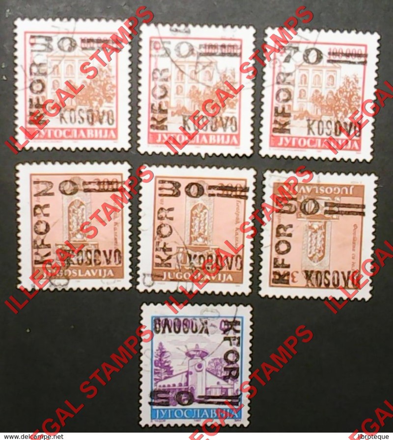 Kosovo 2003 Inscribed Kosoves Counterfeit Overprints on Yugoslavia Definitive Stamps made Between 1974 to 1993 (Set 4)