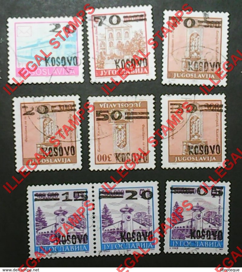 Kosovo 2003 Inscribed Kosoves Counterfeit Overprints on Yugoslavia Definitive Stamps made Between 1974 to 1993 (Set 6)