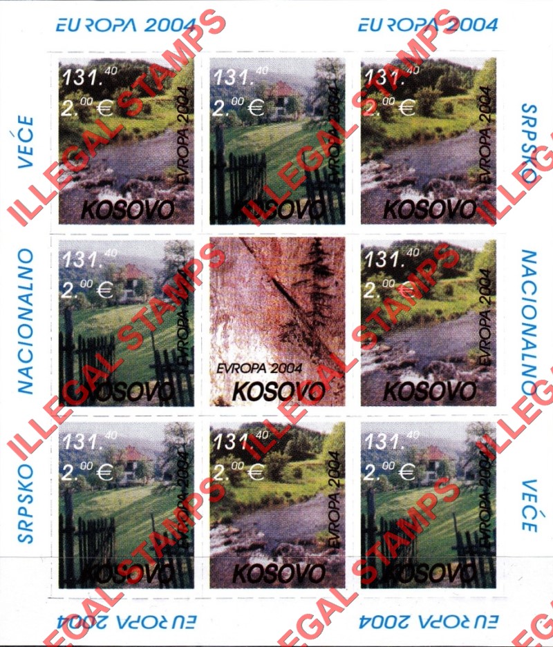 Kosovo 2004 EUROPA Landscapes Counterfeit Illegal Stamp Souvenir Sheet of 8 Plus Label