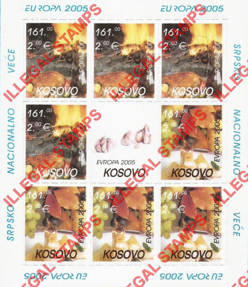 Kosovo 2005 EUROPA Gastronomy Counterfeit Illegal Stamp Souvenir Sheet of 8 Plus Label