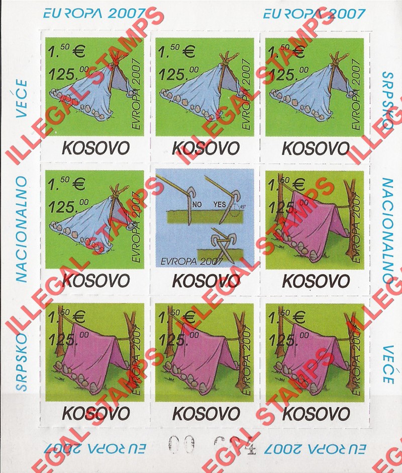 Kosovo 2007 EUROPA Scouts Pathfinder Counterfeit Illegal Stamp Souvenir Sheet of 8 Plus Label