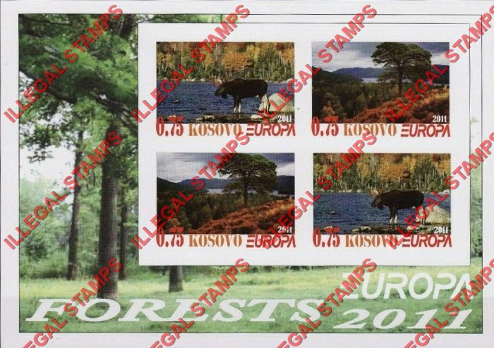 Kosovo 2011 EUROPA Forests Counterfeit Illegal Stamp Souvenir Sheet of 4