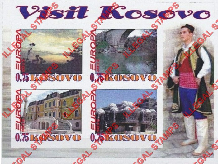 Kosovo 2012 EUROPA Visit Kosovo Counterfeit Illegal Stamp Souvenir Sheet of 4