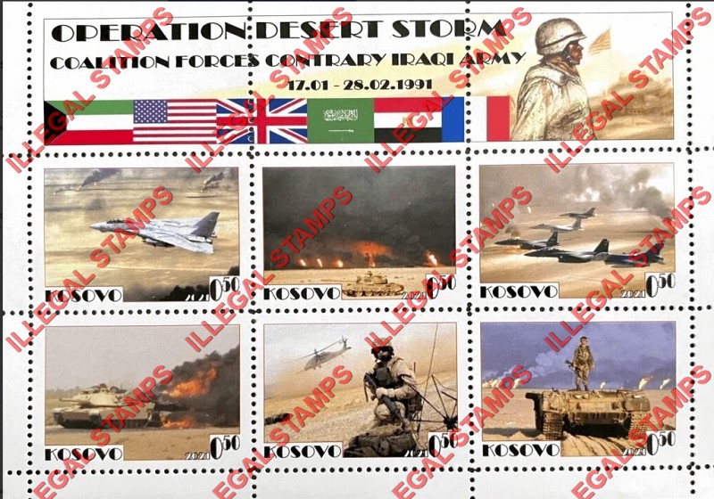 Kosovo 2021 Operation Desert Storm in Iraq Counterfeit Illegal Stamp Souvenir Sheet of 6