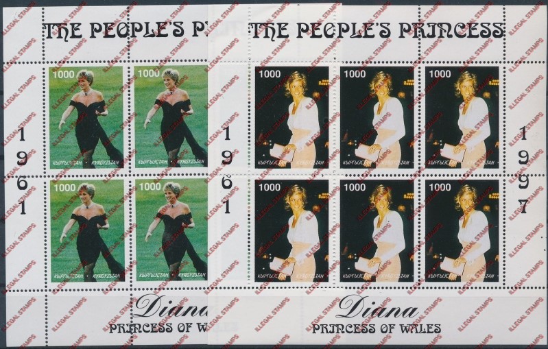 Kyrgyzstan 1997 Princess Diana The Peoples Princess Illegal Single Stamp Sheetlets of Six