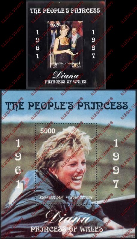 Kyrgyzstan 1997 Princess Diana The Peoples Princess Illegal Stamp Souvenir Sheets of One