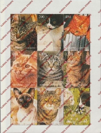 Kyrgyzstan 1998 Domestic Cats Illegal Stamp Sheetlet of Nine
