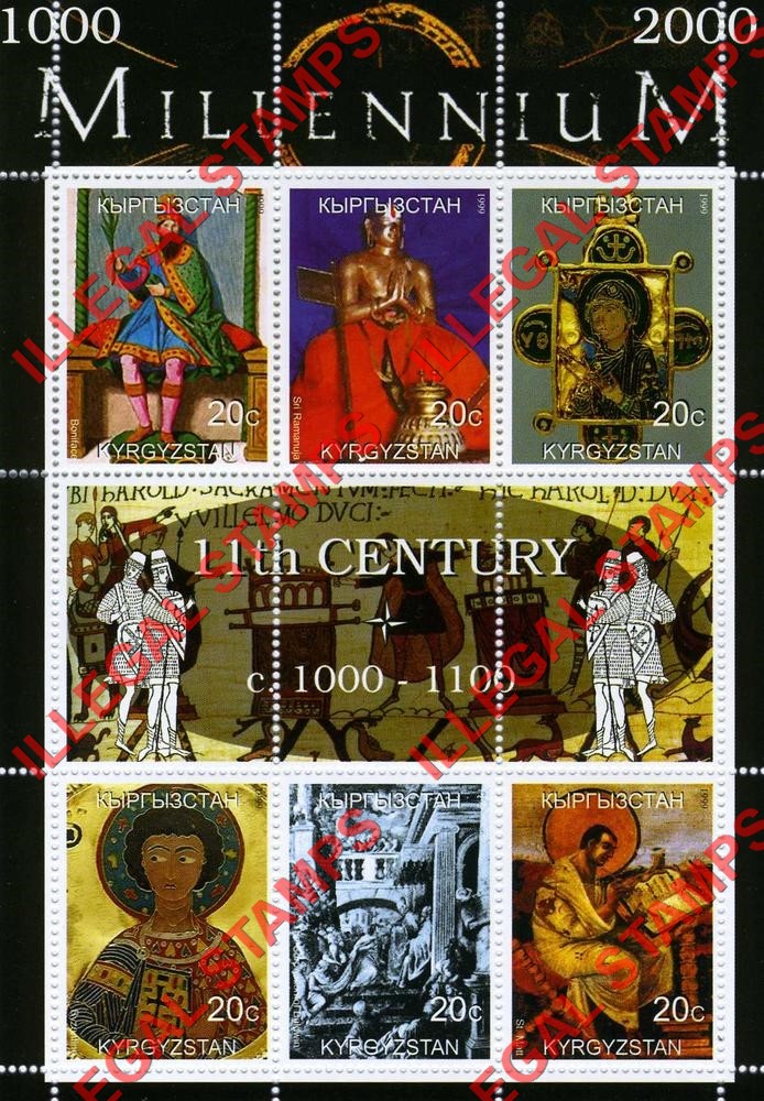 Kyrgyzstan 1999 Millennium Series 11th Century Illegal Stamp Souvenir Sheet of 6