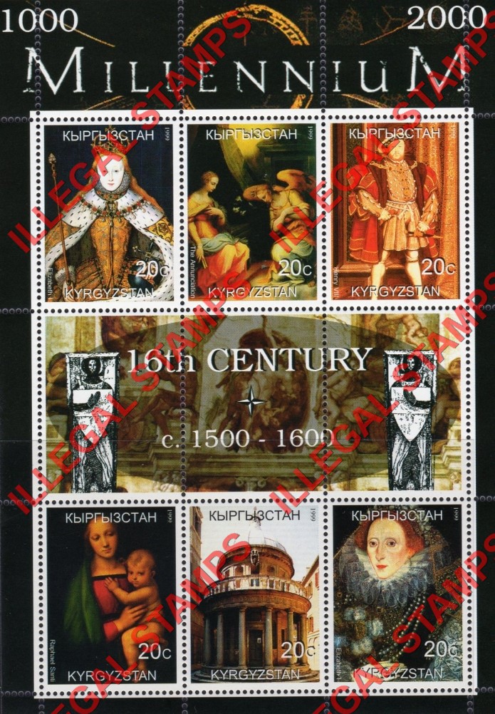 Kyrgyzstan 1999 Millennium Series 16th Century Illegal Stamp Souvenir Sheet of 6