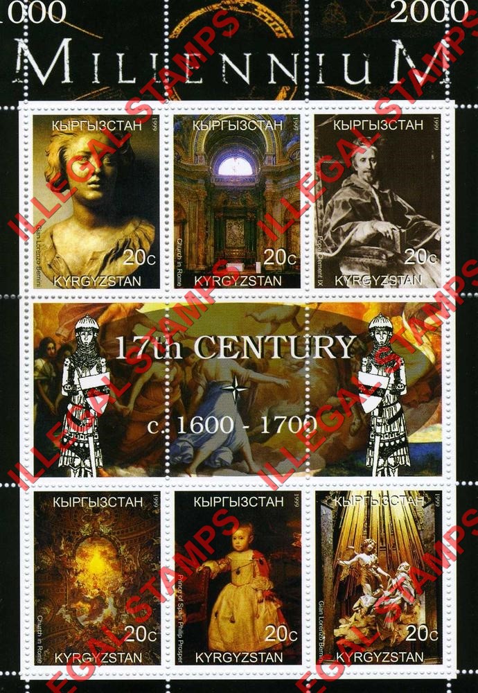 Kyrgyzstan 1999 Millennium Series 17th Century Illegal Stamp Souvenir Sheet of 6