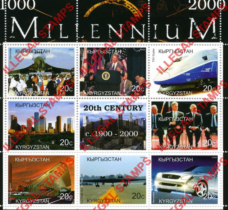 Kyrgyzstan 1999 Millennium Series 20th Century Illegal Stamp Souvenir Sheet of 6 (Sheet 2)