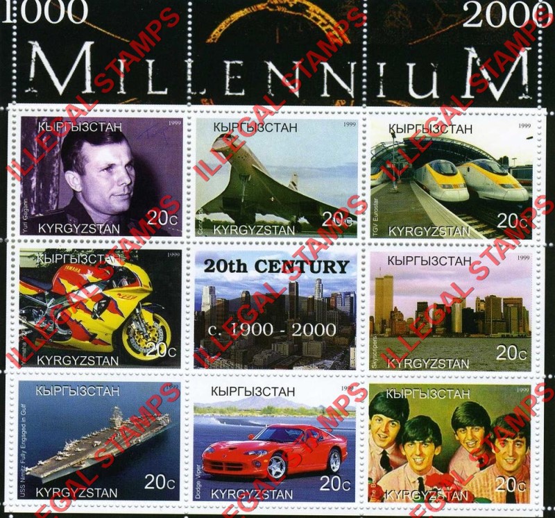Kyrgyzstan 1999 Millennium Series 20th Century Illegal Stamp Souvenir Sheet of 6 (Sheet 3)
