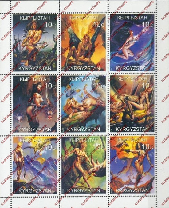 Kyrgyzstan 1999 Pop Art Illegal Stamp Sheetlet of Nine