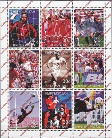 Kyrgyzstan 1999 Soccer (Football) Womens Illegal Stamp Sheetlet of Nine