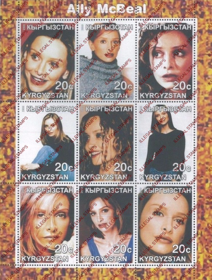 Kyrgyzstan 2000 Ally McBeal Illegal Stamp Sheetlet of Nine