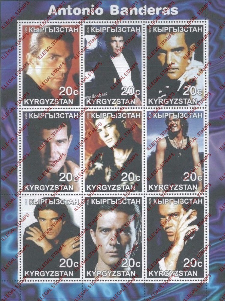 Kyrgyzstan 2000 Antonio Banderas Illegal Stamp Sheetlet of Nine