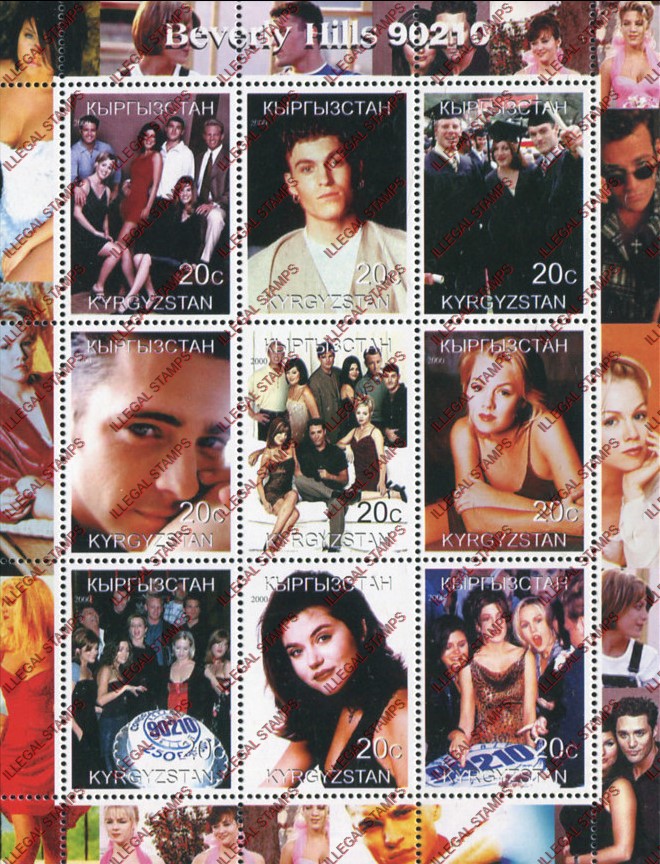 Kyrgyzstan 2000 Beverly Hills 90210 Illegal Stamp Sheetlet of Nine