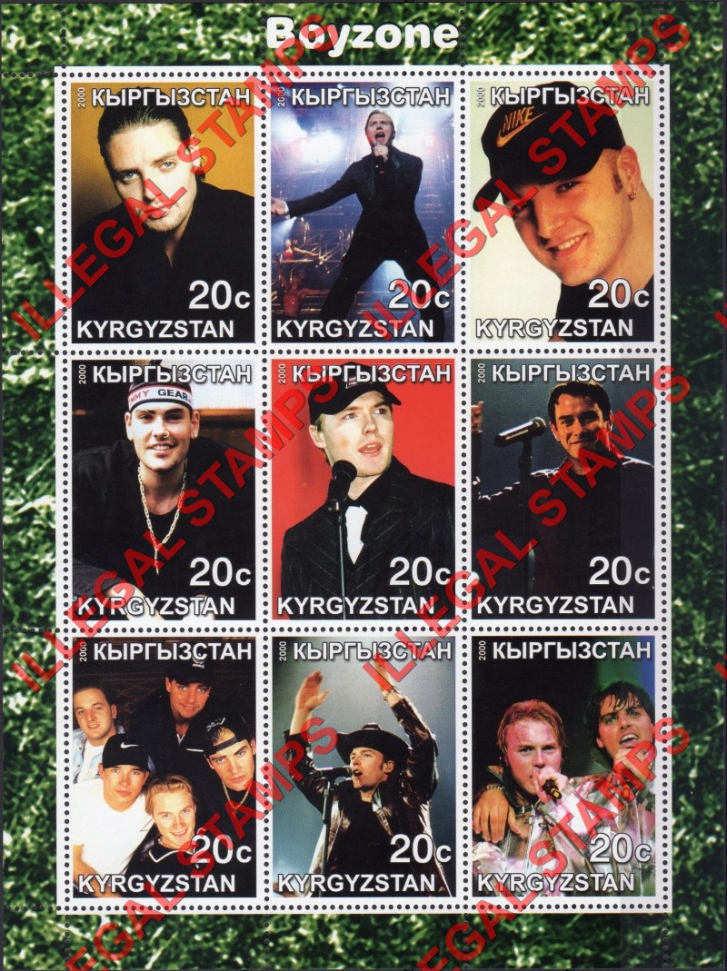 Kyrgyzstan 2000 Boyzone Illegal Stamp Sheetlet of Nine