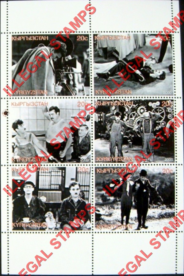 Kyrgyzstan 2000 Charlie Chaplin Illegal Stamp Sheetlet of Six