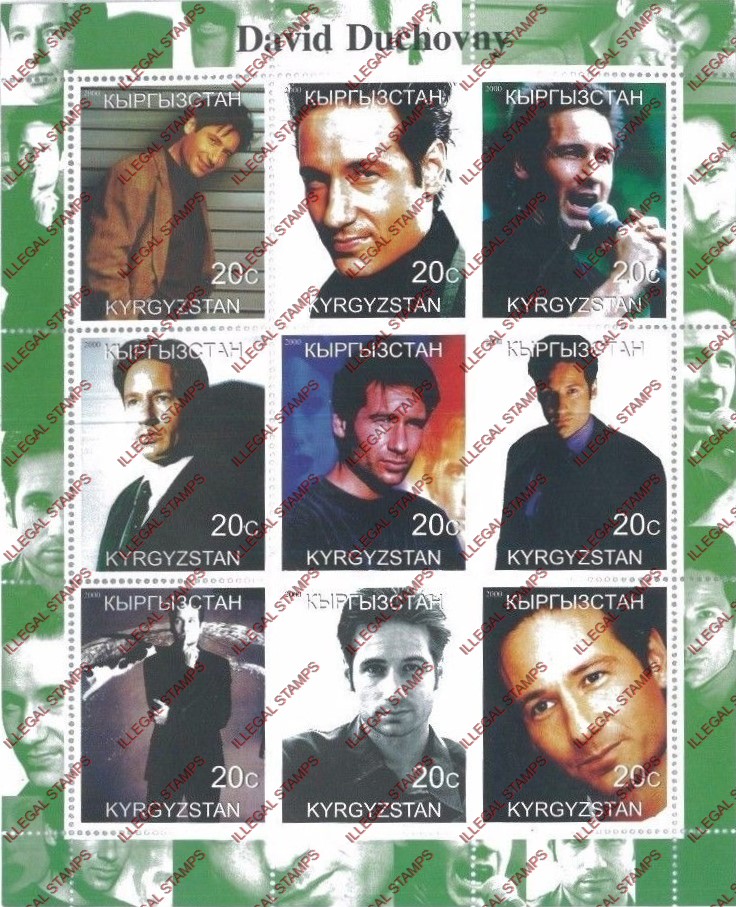 Kyrgyzstan 2000 David Duchovay Illegal Stamp Sheetlet of Nine