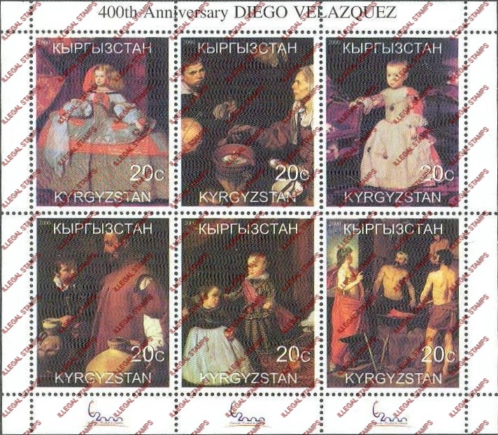 Kyrgyzstan 2000 Diego Valazquez Paintings Illegal Stamp Sheetlet of Six