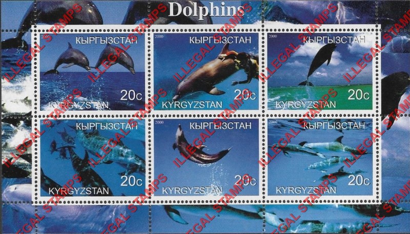 Kyrgyzstan 2000 Dolphins Illegal Stamp Sheetlet of Six