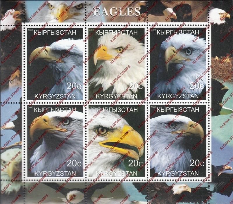 Kyrgyzstan 2000 Eagles Illegal Stamp Sheetlet of Six