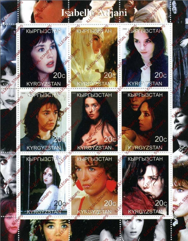 Kyrgyzstan 2000 Isabelle Adjani Illegal Stamp Sheetlet of Nine