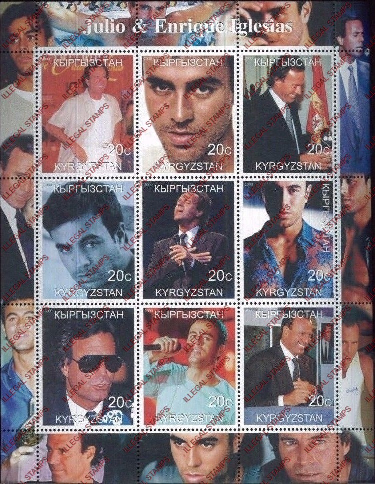 Kyrgyzstan 2000 Julio and Enrique Iglesias Illegal Stamp Sheetlet of Nine